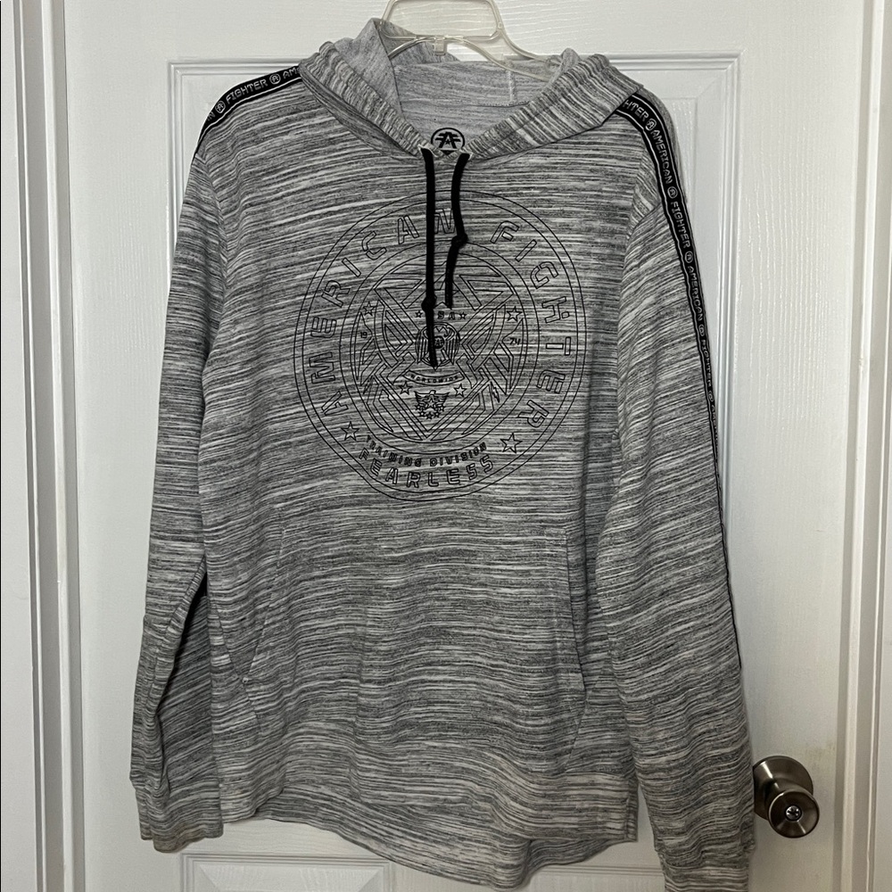 American Fighter Heather Gray Pullover with Raised Black Logo Print
